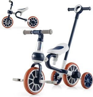 5 En 1 Tricycle Bébé Evolutif Avec Putter Parentale, Siège Réglable, Guidon Réversible (marine)