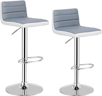 2 Tabourets De Bar Rotatif Sur 360°en Acier + Éponge + Pu, Hauteur Réglable 78-98 Cm Avec Dossier