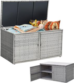 Coffre De Rangement Jardin 335l En Rotin Pe, Charge Max. 120 Kg, 115 X 60 X 65 Cm Gris