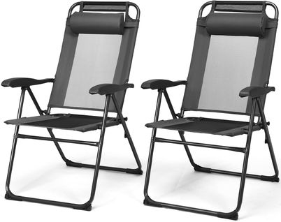 Lot De 2 Chaises Longues Pliante En Tissu Oxford Avec Appuie-tête Chaise Gris