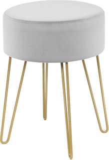 Pouf Moderne Rond En Velours Avec Pieds Métalliques Robustes - Gris