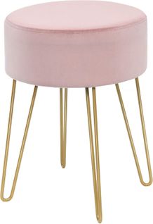 Pouf Rond En Velours Avec Pieds Métalliques Robustes - Rose