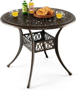 Table Jardin Ronde 90 Cm, Table De Jardin En Aluminium Avec Trou Pour Parasol 5 Cm,noir