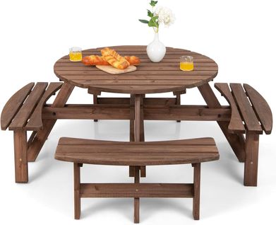 Ensemble Table De Pique-nique En Bois Avec Trou De Parasol, Set Table Et Banc Jardin