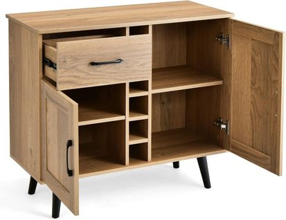 Buffet Cuisine Industriel Avec 6 Porte-bouteilles, Placard 2 Portes,90 X 40 X 79 Cm