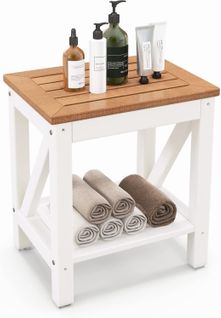 Tabouret Salle De Bain à 2 Niveaux Imperméable, Petit Tabouret De Douche Antidérapant, Brun Et Blanc