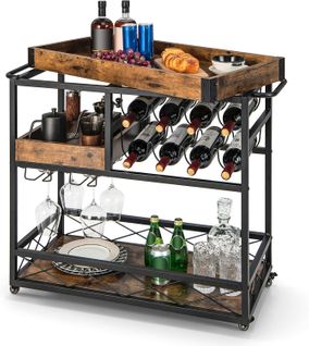 Desserte De Cuisine Avec Plateau Supérieur Amovible, Chariot De Bar à Roulettes Avec Casier