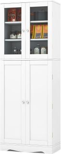 Vitrine En Verre 161,5 Cm, Armoire Cuisine Haute Avec 2 Portes Vitrées Et 2 Portes Blanc