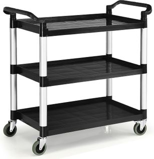 Chariot à Roulettes 3 Étagères 150 Kg, Chariot De Service Multifonctionnel 103 X 49 X 98 Cm, Noir