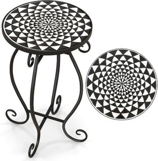 Table D’appoint Exterieur Jardin En Mosaïque, Table Bistro Ronde En Carreaux(noir + Blanc)