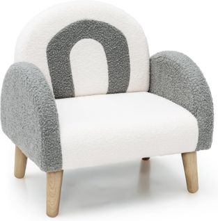 Fauteuil Enfant En Peluche Avec Dossier et Accoudoir Confortable, Canapé Chaise Enfant En Bois