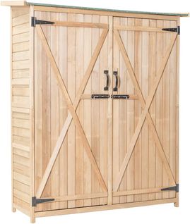Abri De Jardin En Bois, Double Portes Avec Loquet, Toit Incliné En Asphalte