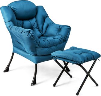 Fauteuil Paresseux Avec Tabouret, Chaise De Relaxation Avec Oreiller Et Poche, Charge 150 Kg (bleu)