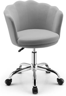 Fauteuil De Bureau En Velours Avec 5 Roues Universelles, Chaise De Coiffeuse(gris)