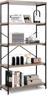 Bibliothèque Étagère à 5 Niveaux, Bibliothèque Industrielle En Bois Avec Cadre En Métal(gris)