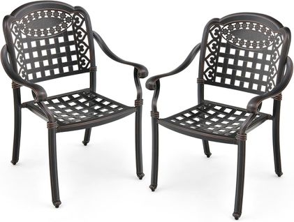 Lot De 2 Chaises De Jardin En Fonte D’aluminium, Chaises Avec Accoudoirs (bronze, En Damier)
