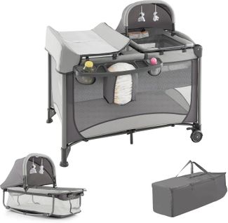 5 En 1 Lit Parapluie Bébé Avec Matelas et Table à Langer, Lit Bébé Evolutif Avec Berceau Amovible
