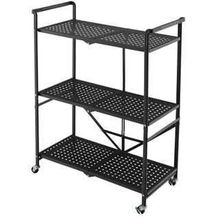 Étagère De Rangement Pliable Sur Roulettes, Étagère En Métal Robuste à 3 Niveaux Noir