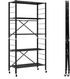 Étagère De Cuisine Pliable à 5 Niveaux, Étagère Garage Autoportante Avec Roues,noir
