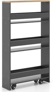 Chariot De Rangement à Roulettes, Desserte De Cuisine à 4 Niveaux, Gris + Naturel