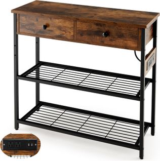 Table Console ,console Entrée 2 Prises 3 Étagèresconsole Meuble Industrielle Métal Pour Salon