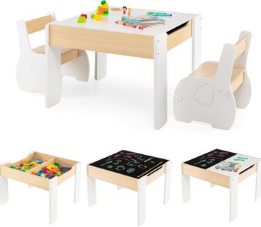 4 En 1 Table Enfants Avec 2 Chaises En Forme D'eléphant, Table Et Chaises En Bois