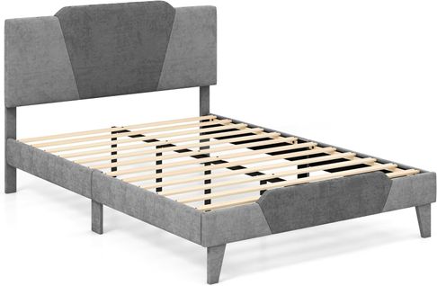 Cadre De Lit 140 X 200 Avec Sommier En En Métal 37 Cm, Support De Lattes En Bois, Gris