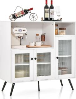 Meuble De Rangement, Buffet Industriel Avec Placard 3 Portes, 2 Etagères De Rangement,(blanc)