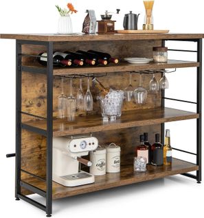 Table De Bar à 4 Niveaux Avec 3 Étagères Ouvertes, Marron Rustique