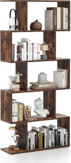 Bibliothèque Industrielle En Forme De S, 70 X 23,5 X 158 Cm, Chambre, Bureau, Marron Rustique