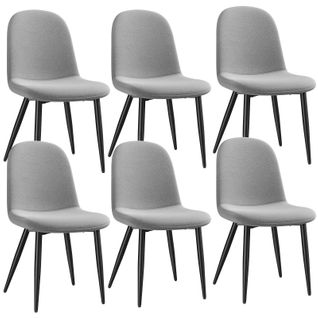 Chaise - Lot De 6 Chaises Salle à Manger, Pieds Métal, Assise Rembourrée, Tissu en lin-44x54x85 Cm