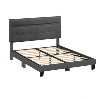 Lit Double 160x200 Cm Inre Avec Tête De Lit En Tissu Et Lampe LEDs - Sommier à Lattes