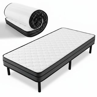 Lit 90X190 Cm, Lit D'appoint Pliable, sommier Et Matelas, épaisseur 15 Cm - Avec Pieds