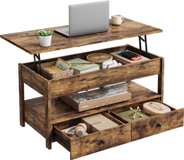 Table Basse - Table De Salon - Hauteur Réglable, Surface En Bois, Panneau Aggloméré ,106x49x48cm