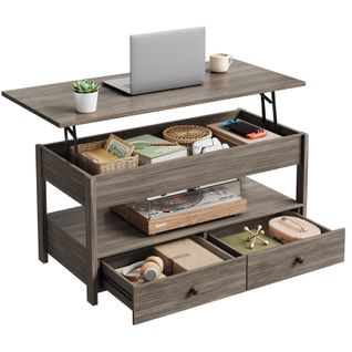 Table Basse - Table De Salon - Hauteur Réglable, Surface En Bois, Panneau Aggloméré ,106x49x48cm