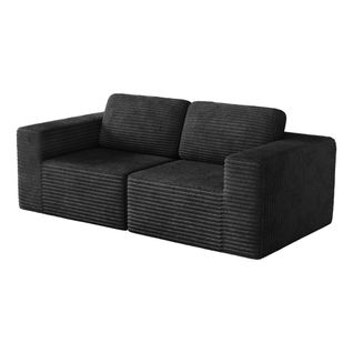 Canapé Compressé Modulaire 2 Places Velours Côtelé Noir,sans Assemblage