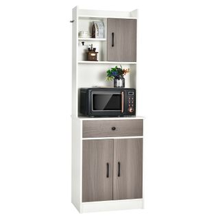 Buffet De Cuisine Meuble Cuisine Rangement Avec 3 Portes Et 1 Niche De Rangement, Blanc