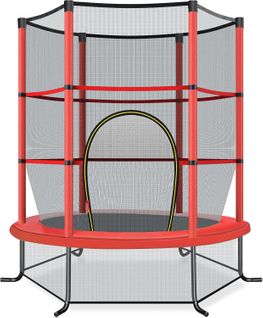 Trampoline De Jardin Pour Enfants Ø165 × 1,60h Cm Avec Filet De Protection,rouge