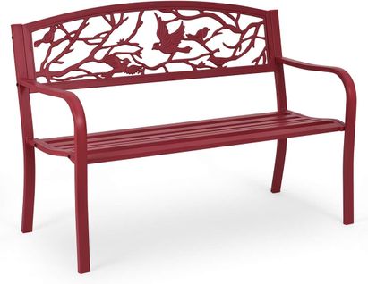 Banc De Jardin Structure Stable, Motif Oiseaux Et Branches 123 X 60 X 88 Cm Rouge