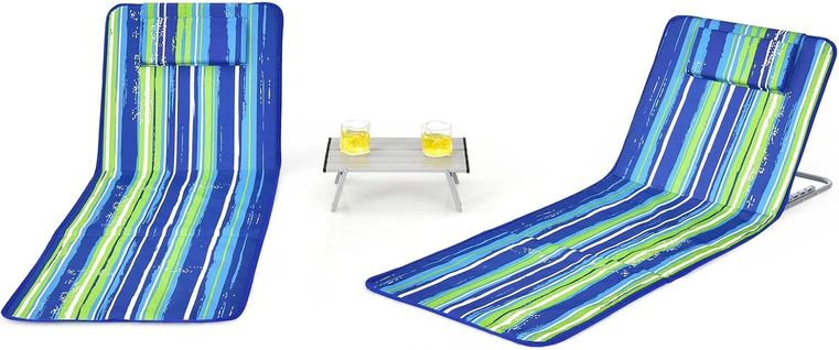 Tapis De Plage Pliables (rayures Bleues Et Vertes, ‎161 X 55,5 X 47 Cm)