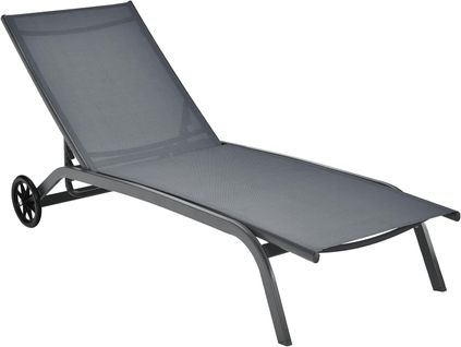 Chaise Longue De Jardin, Réglable à 6 Positions, Bain De Soleil, Transat De Relaxation Gris
