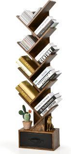 Bibliothèque à 8 Niveaux En Forme Arbre Avec Tiroir Tissu Amovible Style Industriel Pour Chambre