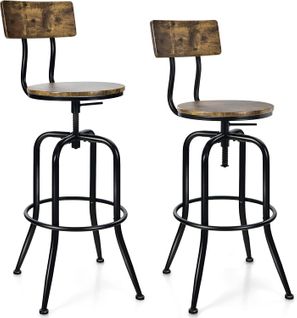 Lot De 2 Tabourets De Bar Hauteur Réglable De 69 à 76 Cm Avec Dossier Et Repose-pieds