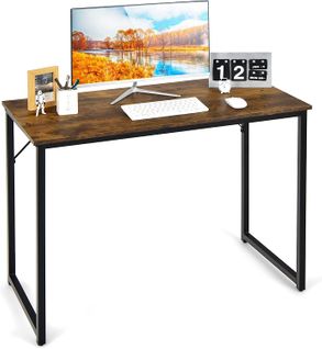 Bureau Informatique Droit - Structure En Métal -100 X 50 X 75 Cm - Marron Rustique
