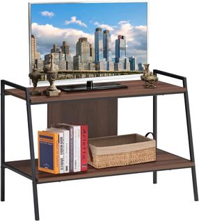 Meuble TV 89 X 43 X 60 Cm à 2 Niveaux, Pour Téléviseurs Jusqu'à 81,2 Cm, Charge 35 Kg, Noyer