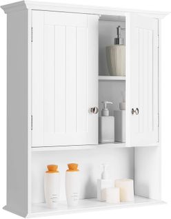 Meuble De Salle De Bain, Armoire Murale Avec 2 Portes Et 3 Étagères Réglables