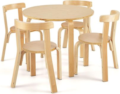 Table D'enfant Ronde Avec 4 Chaises Pour Enfants 4 Ans +, Style Scandinave, Naturel
