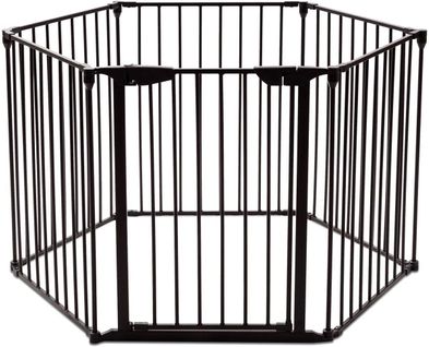 Barrière De Sécurité Clôture De Cheminée En Ferpare-feu De Cheminée 6 Pans 380x75cm, Noir