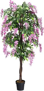 Arbre Artificiel Plante Artificielle En Pot Avec Fausses Fleurs Roses, Wisteria 180cm