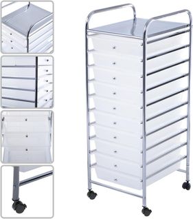 Tour De Rangement Desserte à Roulettes Chariot De Rangement Avec 10 Tiroirs (transparent)